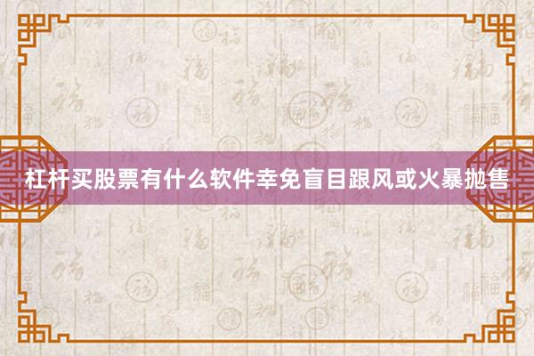 杠杆买股票有什么软件幸免盲目跟风或火暴抛售