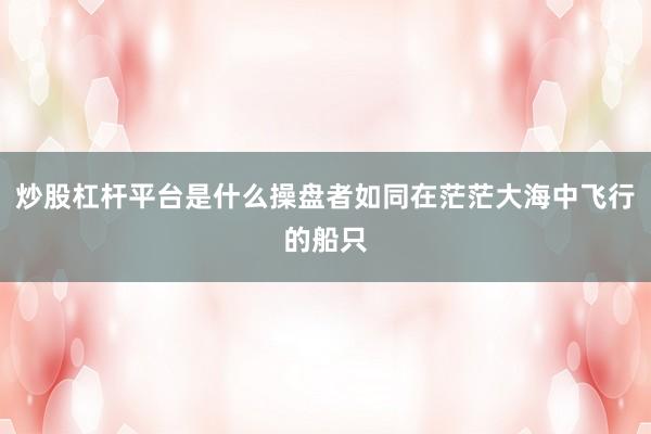 炒股杠杆平台是什么操盘者如同在茫茫大海中飞行的船只