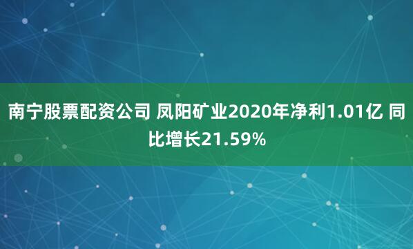 南宁股票配资公司 凤阳矿业2020年净利1.01亿 同比增长21.59%