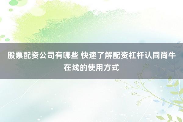 股票配资公司有哪些 快速了解配资杠杆认同尚牛在线的使用方式